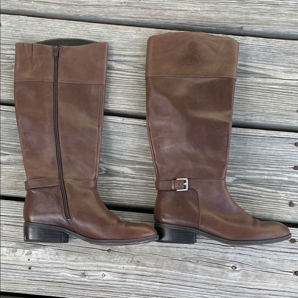 Ralph Lauren Brown Leather Knee-High Boots